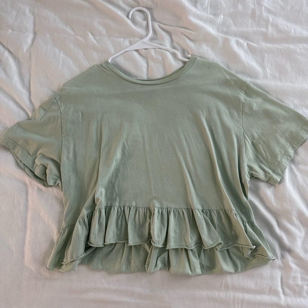 Target Sage Green Ruffle Short Sleeve Top